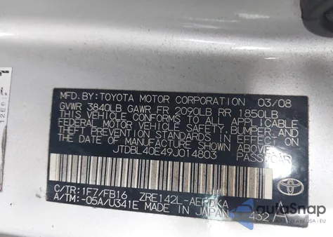 2009 Toyota Corolla Le z USA, uszkodzony, nr VIN JTDBL40E49J014803